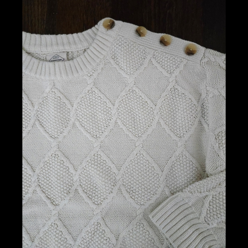 Preppy Boxy White Sweater Diamond Pattern Cotton Blend St. John's Bay Size L